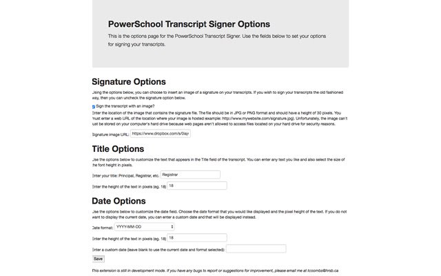 OffiDocs Chromium çevrimiçi ile çalıştırılacak Chrome web mağazasından PowerSchool Transcript Signer