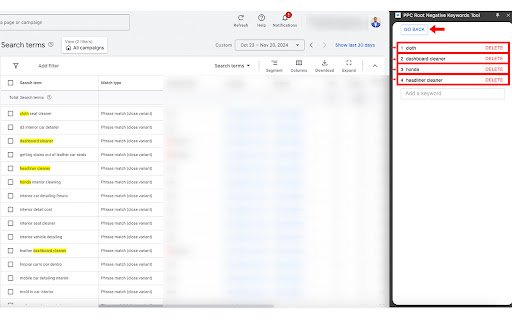 PPC Root Negative Keywords Tool  from Chrome web store to be run with OffiDocs Chromium online