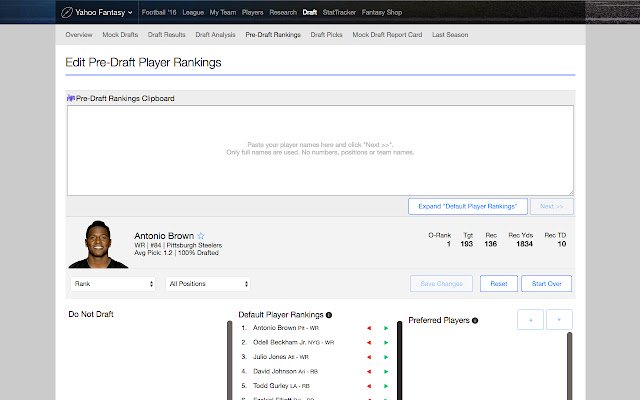 Pre Draft Rankings for Yahoo Fantasy Sports  from Chrome web store to be run with OffiDocs Chromium online