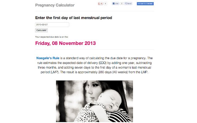 Zwangerschapscalculator uit de Chrome-webwinkel, uit te voeren met OffiDocs Chromium online