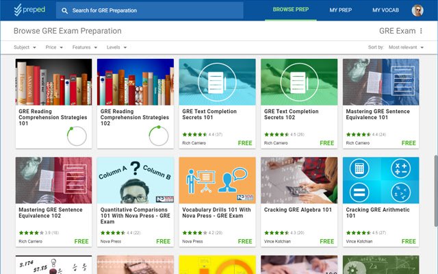 PrepEd GRE Exam Preparation  from Chrome web store to be run with OffiDocs Chromium online
