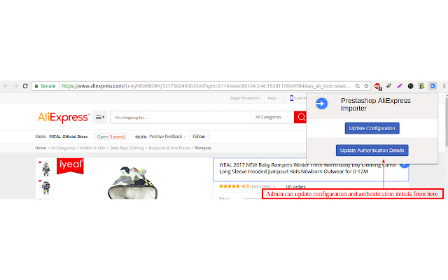L'importateur Prestashop AliExpress de la boutique en ligne Chrome doit être exécuté avec OffiDocs Chromium en ligne