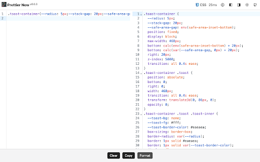 Prettier Now  from Chrome web store to be run with OffiDocs Chromium online