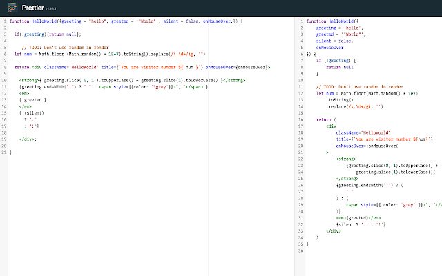 Prettier settings tweaks  from Chrome web store to be run with OffiDocs Chromium online