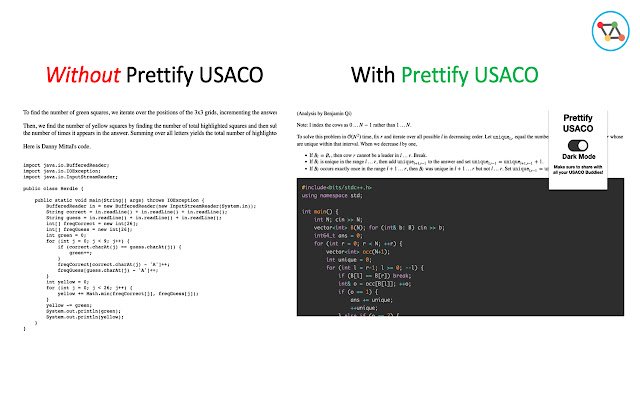 Prettify USACO  from Chrome web store to be run with OffiDocs Chromium online