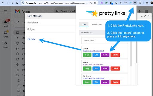 PrettyLinks Manager  from Chrome web store to be run with OffiDocs Chromium online