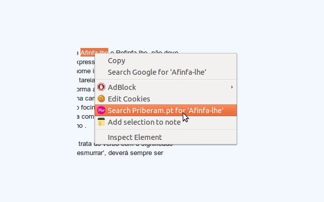 Priberam.pt right click search  from Chrome web store to be run with OffiDocs Chromium online