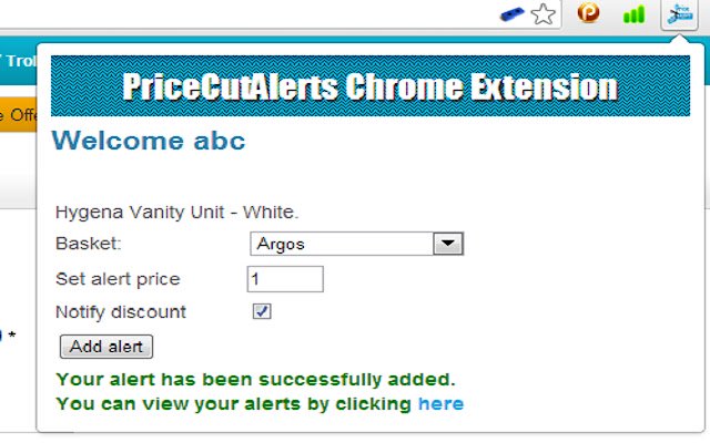 PriceCutAlerts  from Chrome web store to be run with OffiDocs Chromium online