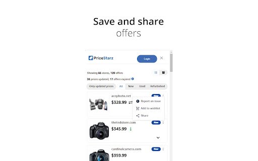 PriceStarz  from Chrome web store to be run with OffiDocs Chromium online