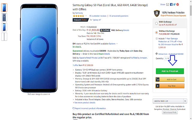 PriceTrack.In Shopping Assistant  from Chrome web store to be run with OffiDocs Chromium online
