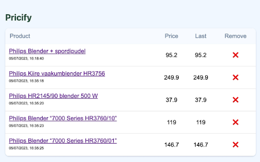 Pricify  from Chrome web store to be run with OffiDocs Chromium online