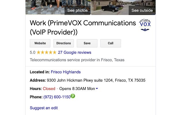 PrimeVOX Click to Call  from Chrome web store to be run with OffiDocs Chromium online