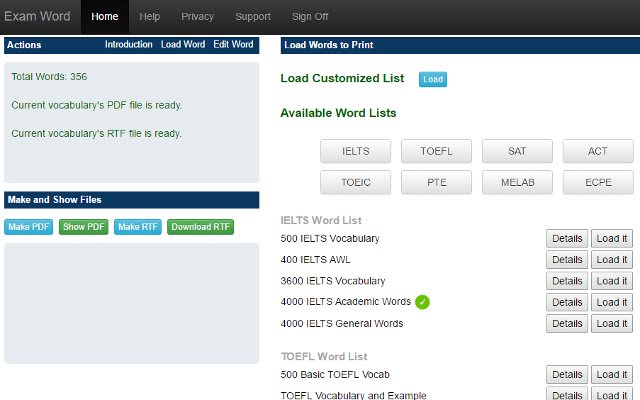 Print PDF RTF Vocabulary  from Chrome web store to be run with OffiDocs Chromium online