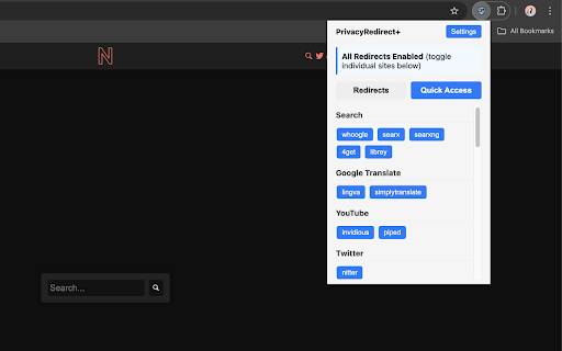 PrivacyRedirect+  from Chrome web store to be run with OffiDocs Chromium online