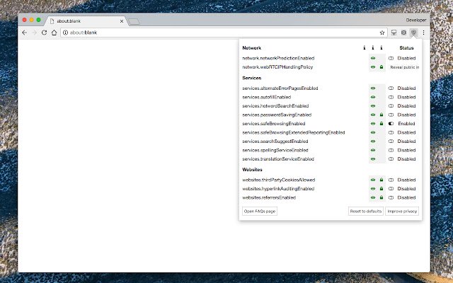 Tetapan Privasi daripada kedai web Chrome untuk dijalankan dengan OffiDocs Chromium dalam talian