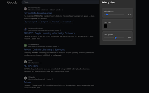 Privacy View  from Chrome web store to be run with OffiDocs Chromium online