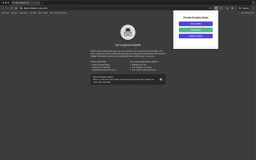 Private Cookies Saver  from Chrome web store to be run with OffiDocs Chromium online
