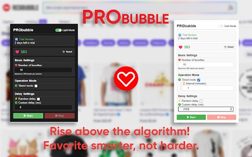 PRObubble – Redbubble Favorite Assistant  from Chrome web store to be run with OffiDocs Chromium online