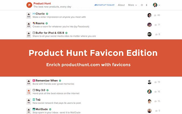 Product Hunt Favicon Edition із веб-магазину Chrome, який можна запускати за допомогою OffiDocs Chromium онлайн
