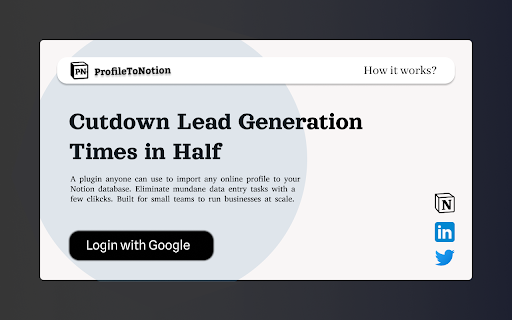 ProfileToNotion from Chrome web store to be run with OffiDocs Chromium online ProfileToNotion from Chrome web store to be run with OffiDocs Chromium online