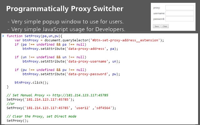 Programmatically Proxy Switcher  from Chrome web store to be run with OffiDocs Chromium online