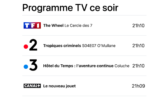 Programme TV du soir  from Chrome web store to be run with OffiDocs Chromium online Programme TV du soir  from Chrome web store to be run with OffiDocs Chromium online