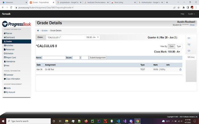 Chrome 网上商店的 Progressbook Grade Tester 将与 OffiDocs Chromium 在线一起运行