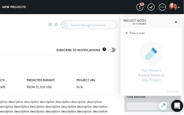 Project Notes for Codeable  from Chrome web store to be run with OffiDocs Chromium online
