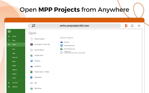 Project Viewer 365  from Chrome web store to be run with OffiDocs Chromium online