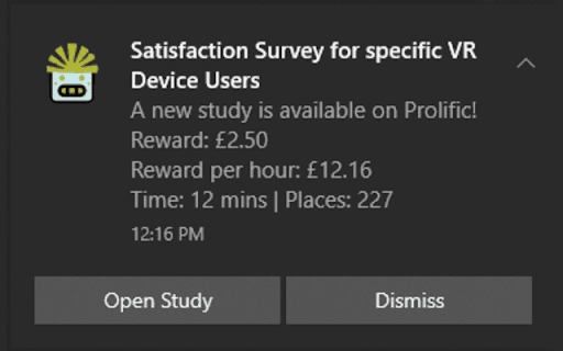 Prolific Studies Notifier  from Chrome web store to be run with OffiDocs Chromium online