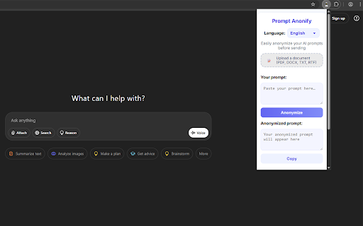 Prompt Anonify from Chrome web store to be run with OffiDocs Chromium online Prompt Anonify from Chrome web store to be run with OffiDocs Chromium online