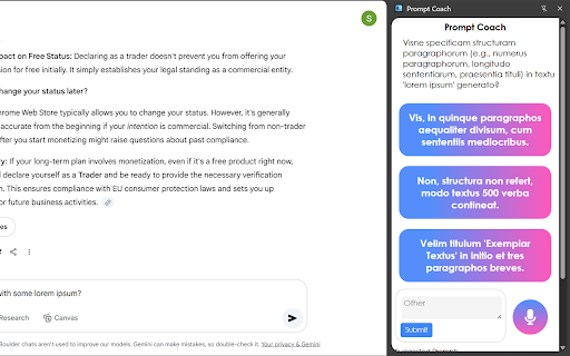 Prompt Coach  from Chrome web store to be run with OffiDocs Chromium online Prompt Coach  from Chrome web store to be run with OffiDocs Chromium online