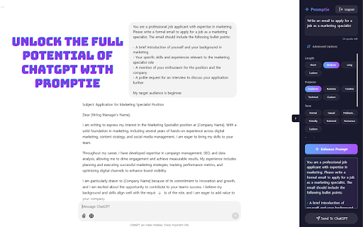 Promptie  from Chrome web store to be run with OffiDocs Chromium online