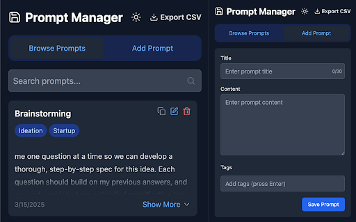 Prompt Manager  from Chrome web store to be run with OffiDocs Chromium online