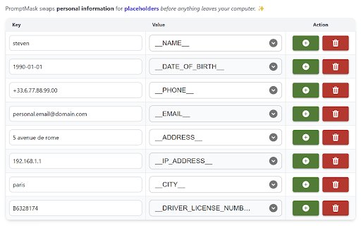 PromptMask  from Chrome web store to be run with OffiDocs Chromium online