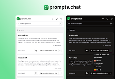 prompts.chat  from Chrome web store to be run with OffiDocs Chromium online