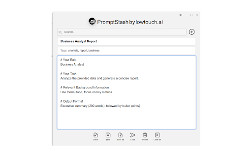 PromptStash Prompt Template Assistant for ChatGPT  More by lowtouch.ai  from Chrome web store to be run with OffiDocs Chromium online