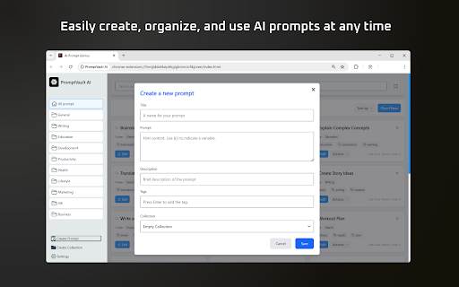 PromptVault AI  from Chrome web store to be run with OffiDocs Chromium online