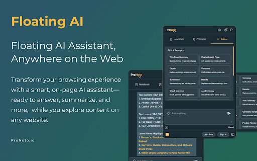 ProNoto: AI Notes, Teleprompter, AI Assistant,  Screenshots  from Chrome web store to be run with OffiDocs Chromium online