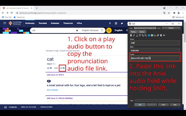 Penyalin Url Audio Sebutan untuk Anki daripada kedai web Chrome untuk dijalankan dengan OffiDocs Chromium dalam talian