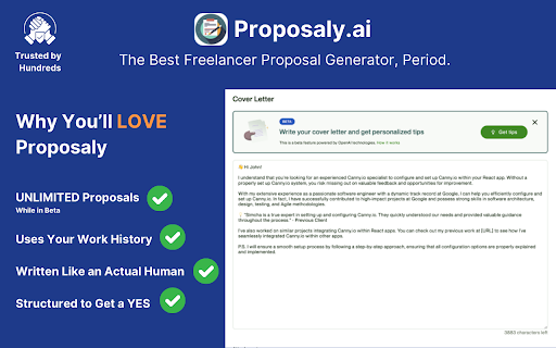Proposaly Upwork AI Proposal Generator  from Chrome web store to be run with OffiDocs Chromium online