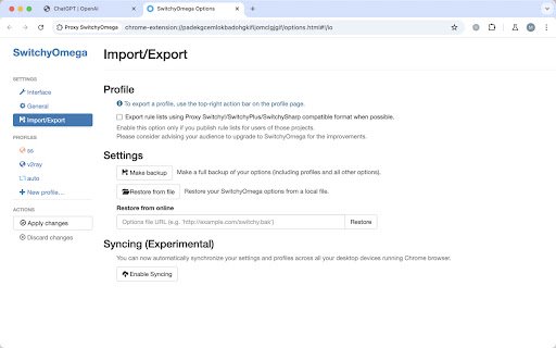 Proxy SwitchyOmega MV3  from Chrome web store to be run with OffiDocs Chromium online