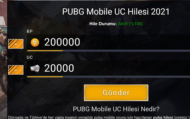 Chrome 웹 스토어의 PUBG Mobile UC Hilesi가 OffiDocs Chromium 온라인과 함께 실행됩니다.