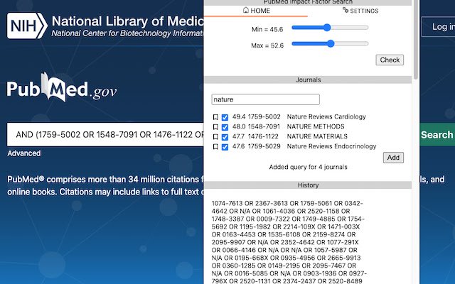 PubMed Impact Factor Search de Chrome web store se ejecutará con OffiDocs Chromium en línea