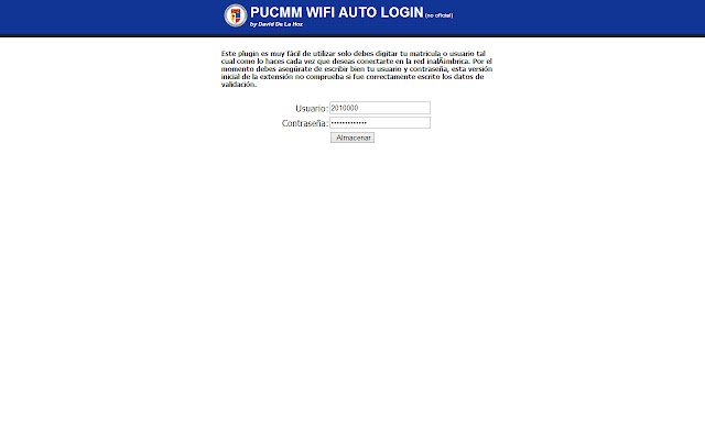 PUCMM WIFI Auto Login da Chrome web store para ser executado com OffiDocs Chromium online