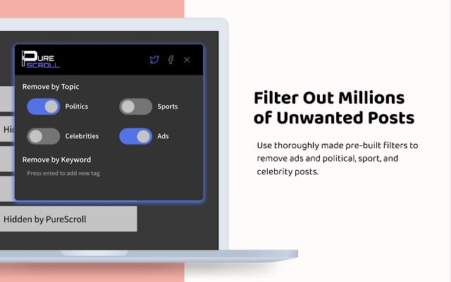 PureScroll: Twitter-filter voor productiviteit uit de Chrome-webwinkel om te worden uitgevoerd met OffiDocs Chromium online