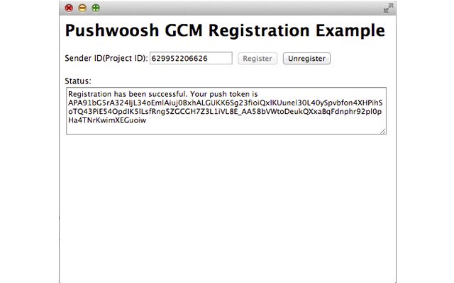 דוגמה של Pushwoosh GCM Notifications מחנות האינטרנט של Chrome להפעלה עם OffiDocs Chromium באינטרנט