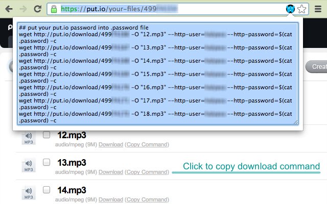 Put.io files to command line  from Chrome web store to be run with OffiDocs Chromium online