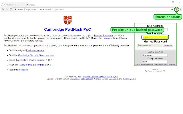 PwdHash PoC-poort van de Chrome-webwinkel om te worden uitgevoerd met OffiDocs Chromium online