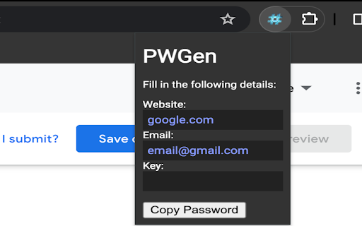 pwgen  from Chrome web store to be run with OffiDocs Chromium online